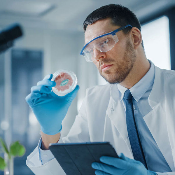 scientist inspecting a meat sample