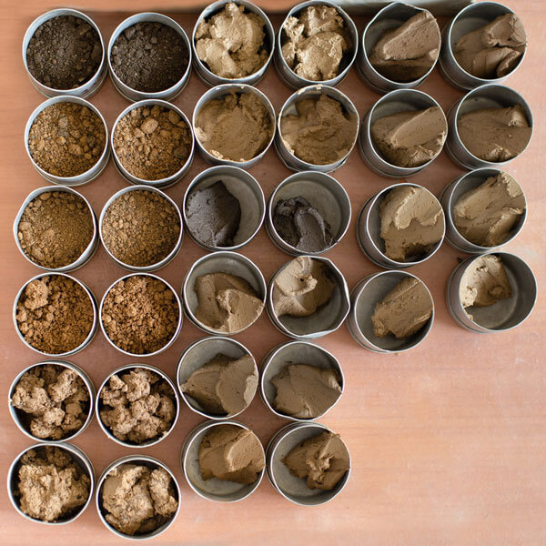 canisters of varying soils and sediments